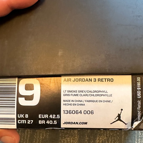 Jordan 3 Retro color Chlorophyll size 9 - Picture 7 of 13